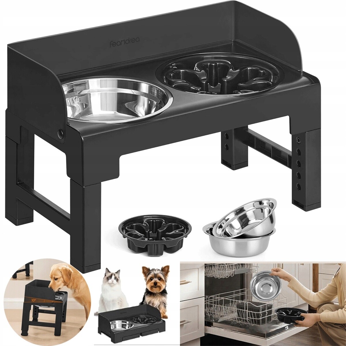 Regulovatelná Krmná Stanice 28.5-36.5 CM S Náklonem Pro Kočky A Psy