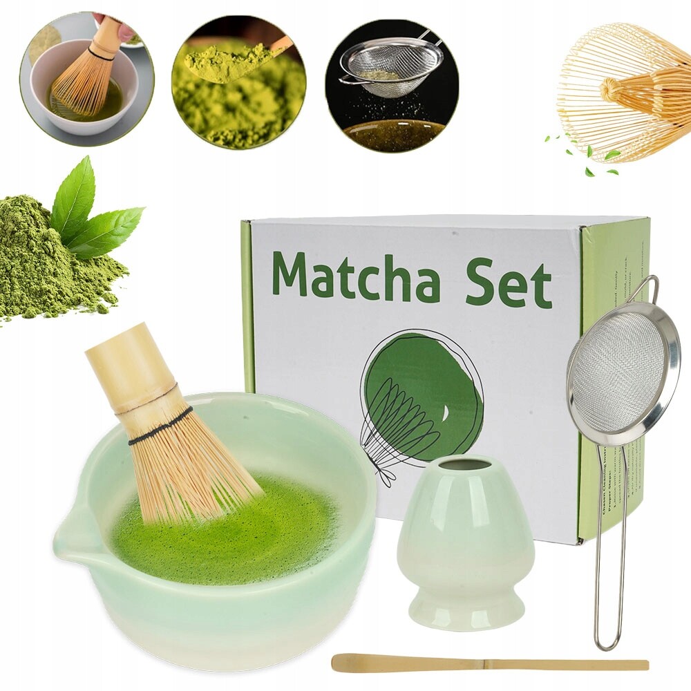 Sada na matcha Keramická Gradient zelená s ručně vyrobenou metličkou