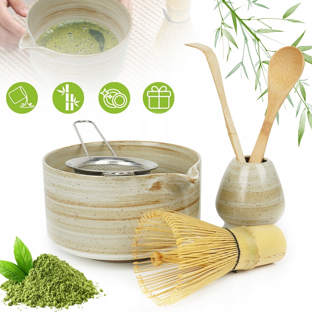 Sada Na Matcha S Miskou A Metličkou A Lžící, Autentický Zážitek, Žlutá Barva