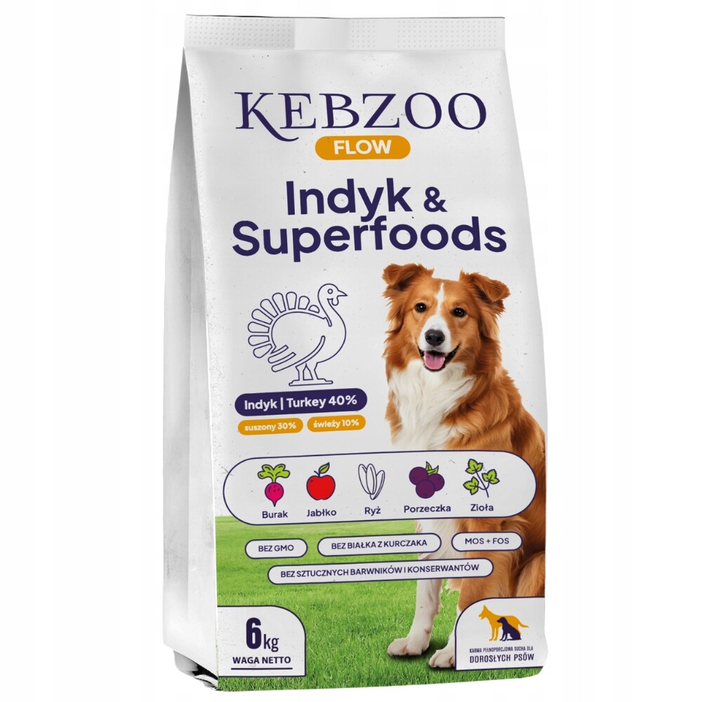 Krmivo pro psy Kebzoo Flow Krůta&Superpotraviny s kachním tukem 6 kg