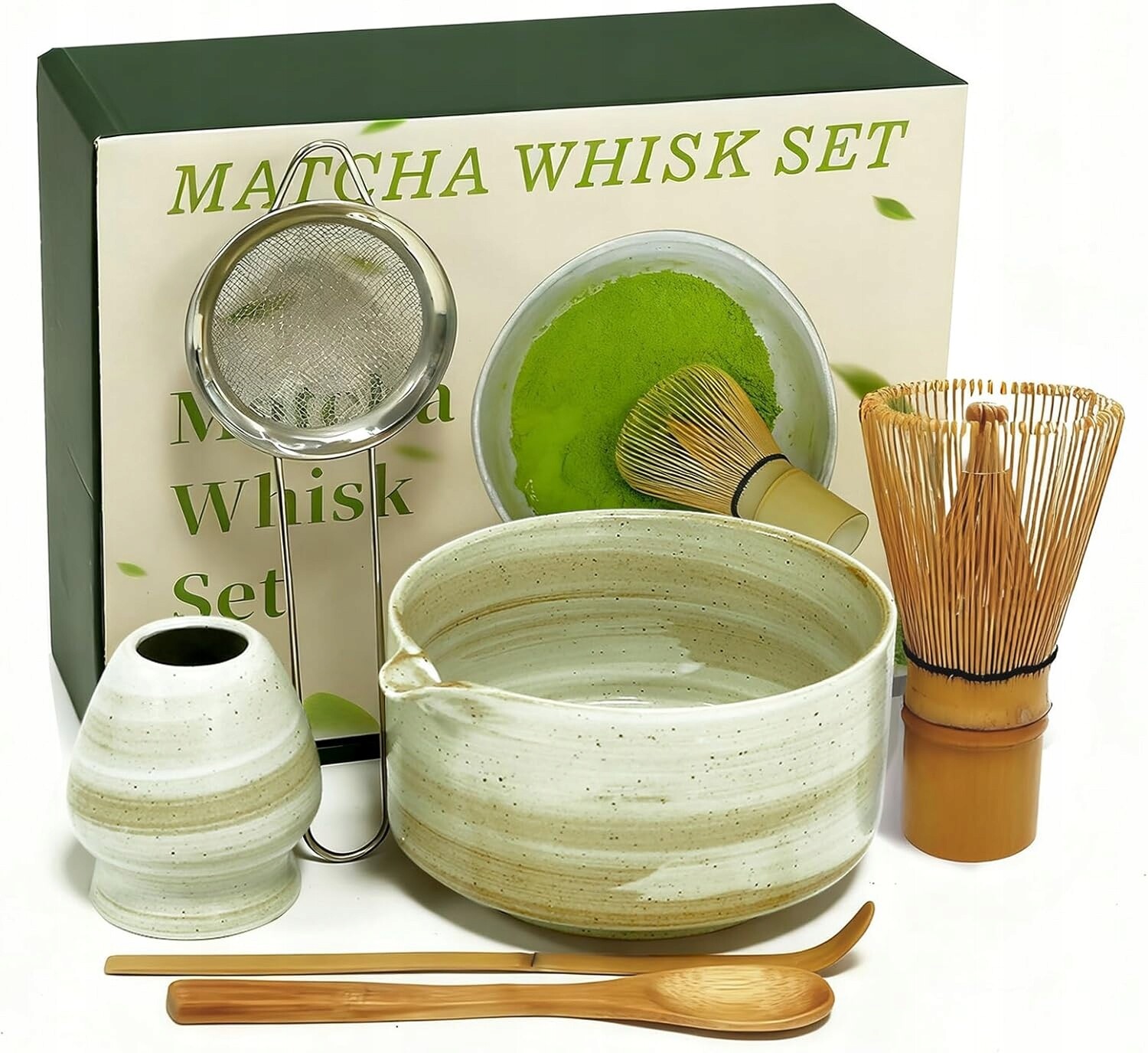 Sada Pro Přípravu Matcha S Miskou A Sítkem, Lžíce, Žlutá, Keramická