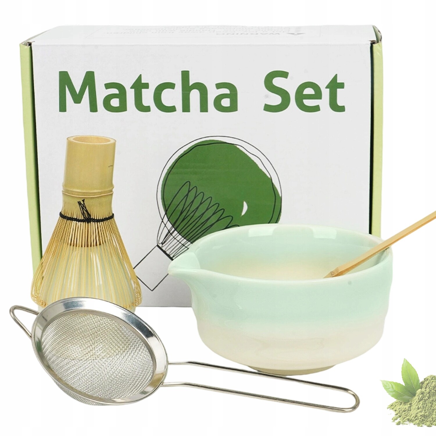 Tradiční Sada Matchy Z Bambusu A Keramiky, Gradientová Miska Zelená