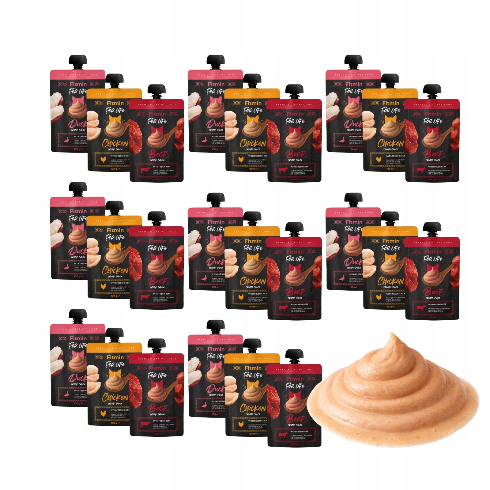24 x Mokré Krmivo Pro Kočky Mus Fitmin For Life Cream Sauce Krémová směs 100 g