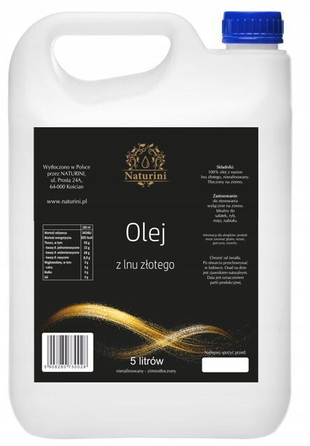 Lněný Olej lisovaný ze zlatého lnu, dieta Budwig, nerafinovaný kanystr 5 l