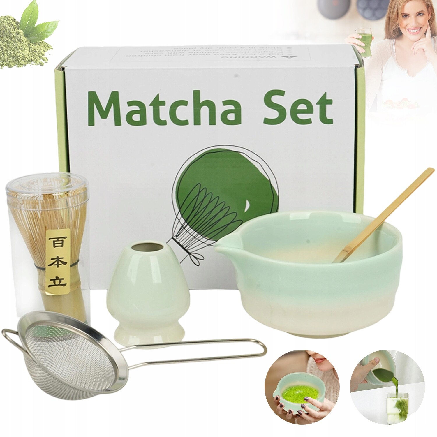 Moderní Sada Na Matchu Gradientová Miska Bambusové Nářadí Dárek