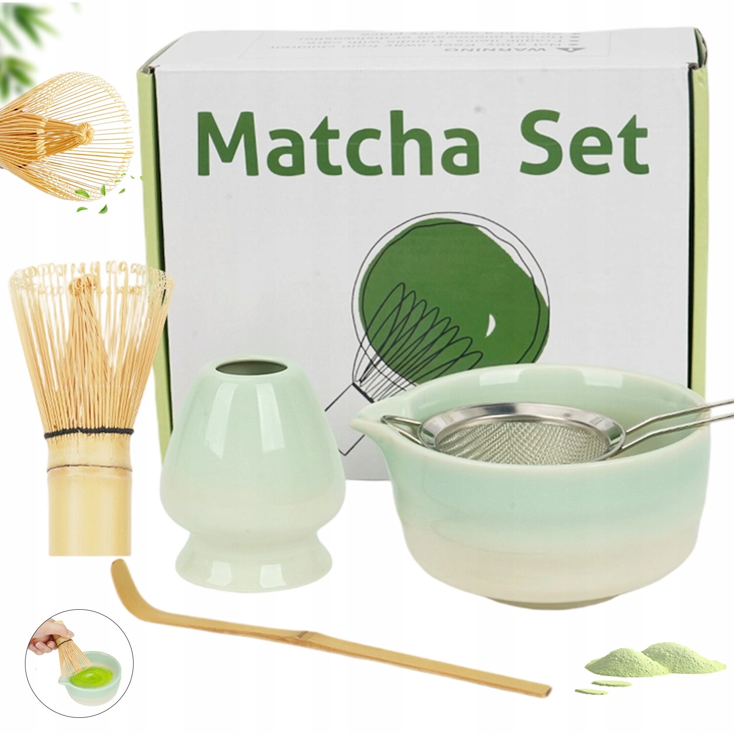 Profesionální Sada Matchy Bambusová Metla Keramická Miska Gradient