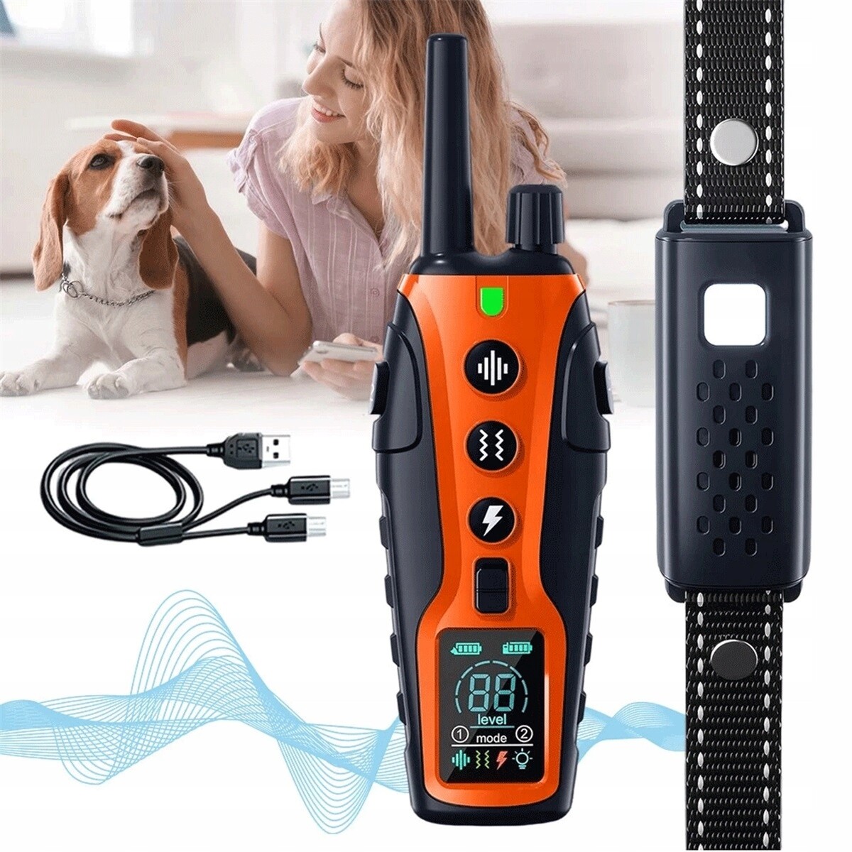 Elektrický Výcvikový Obojek S Led IP67 Pro Psy Všech Plemen