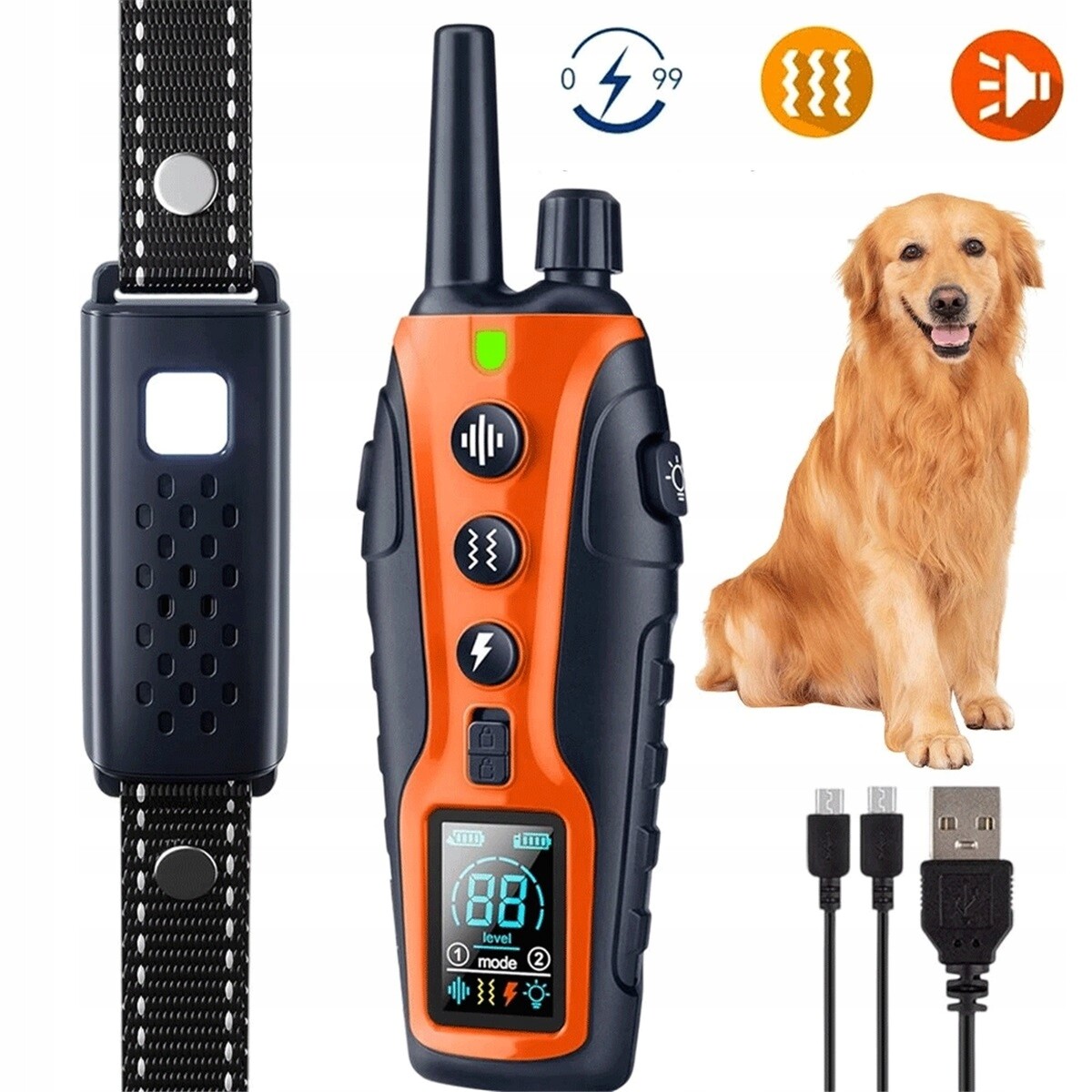 Elektrický Výcvikový Obojek S Vibrací IP67 Oranžovo-černý