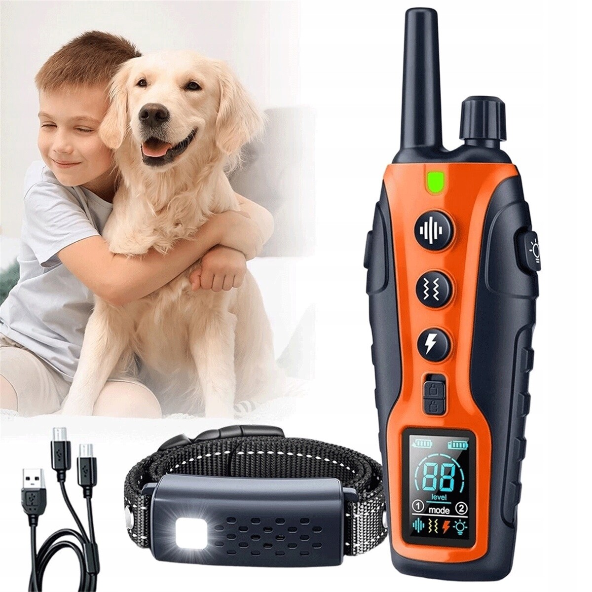 Elektrický Výcvikový Obojek IP67 Vodotěsný S Led Světlem Do 1000 M