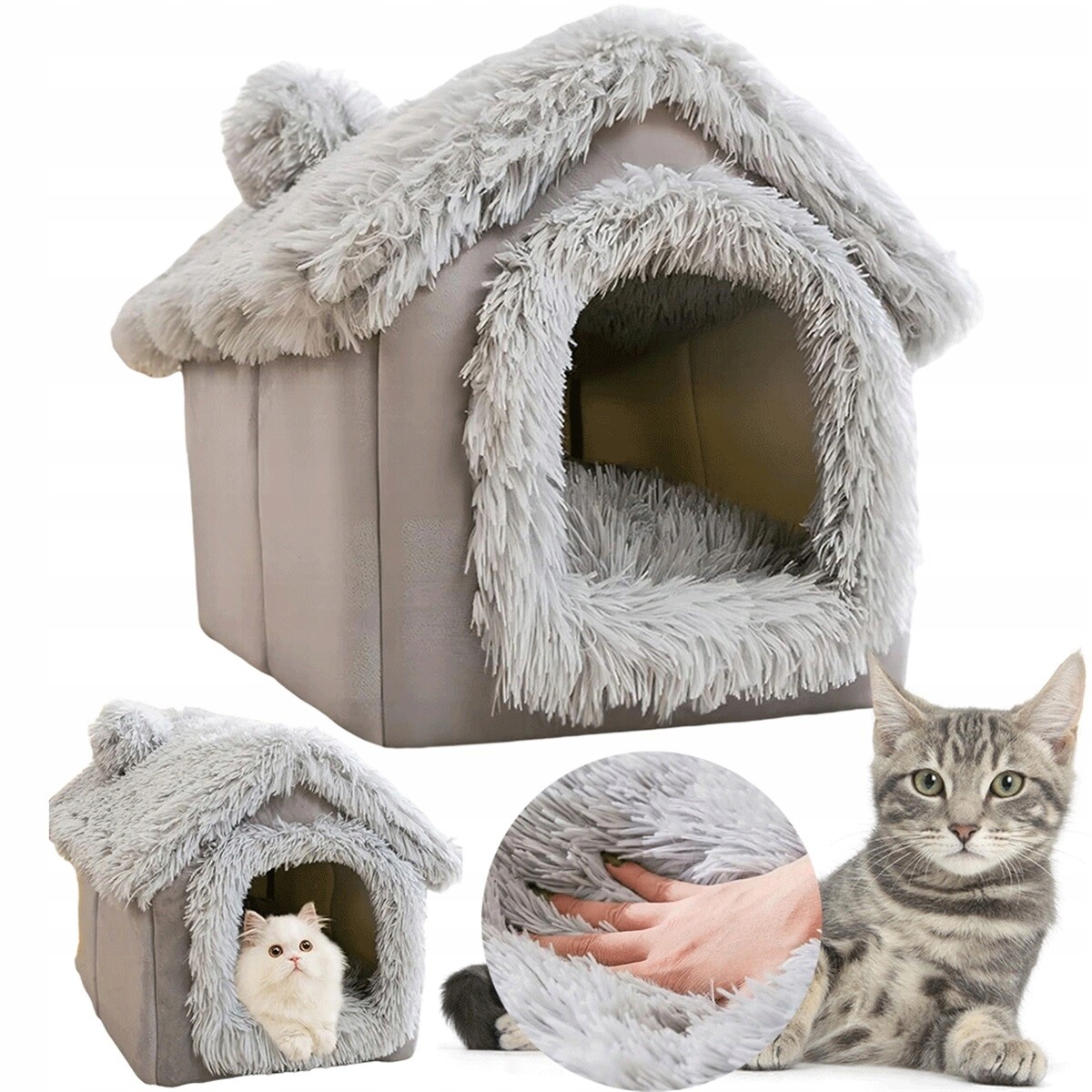 Měkké Pelíšek Šedý Domeček Pro Kočky S Protiskluzovou Základnou