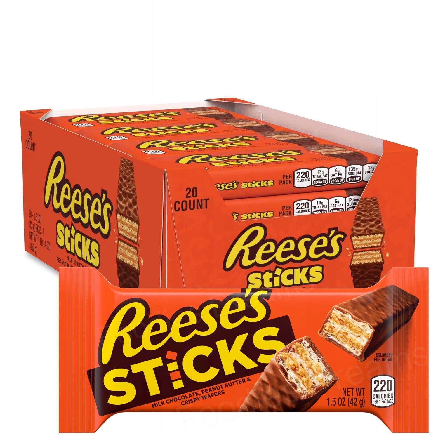 Karton Reese's Sticks 42g 20 ks Oplatky v čokoládě Arašídové máslo Usa