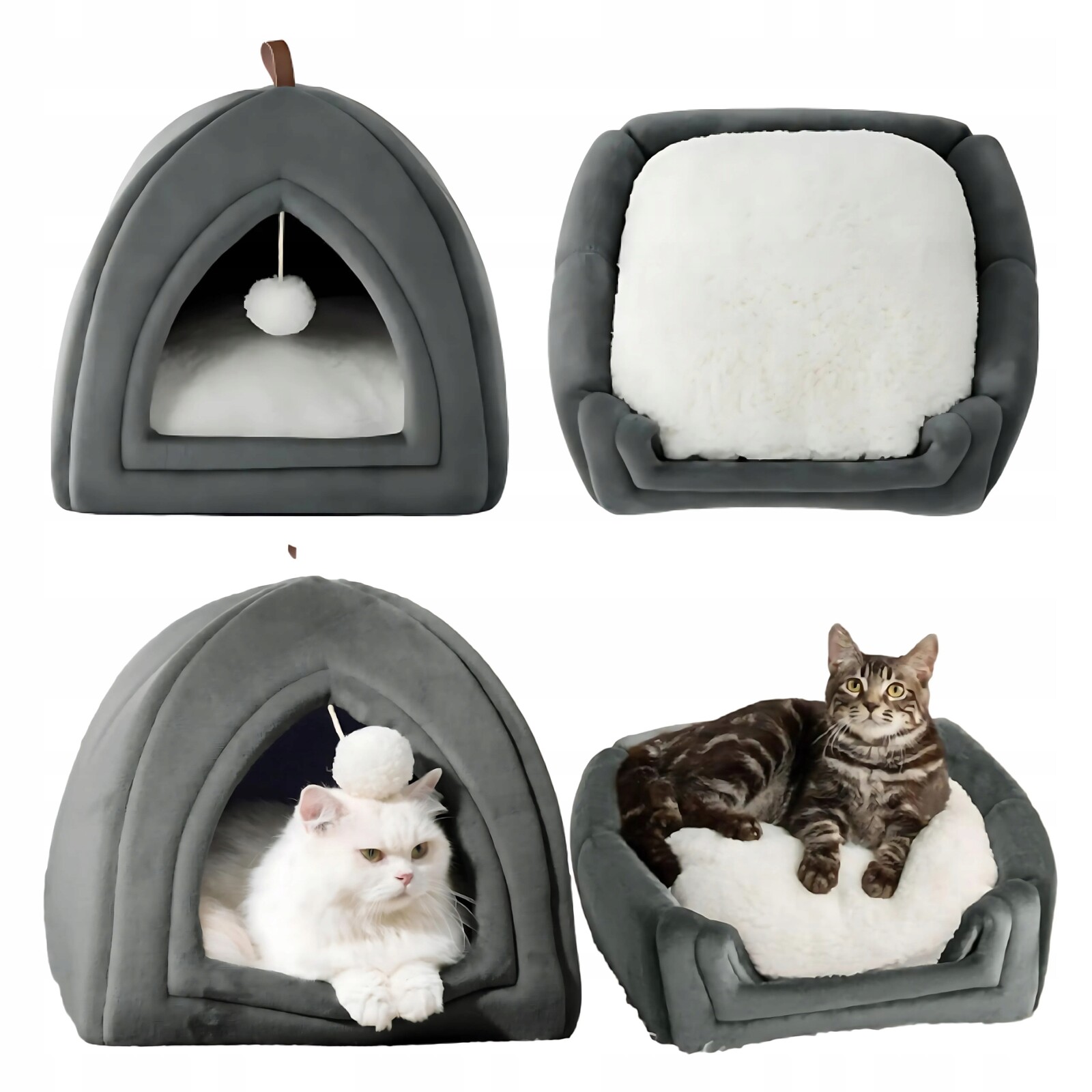 Domeček pro kočky budka s polštářem 2v1, skládací, měkký a útulný