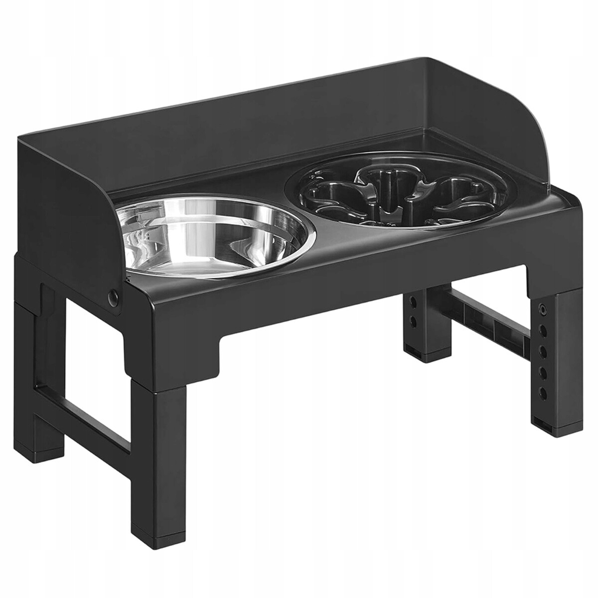 Krmící Stanice S Nastavitelnou Výškou 3 Misky Nerezová Ocel Černá