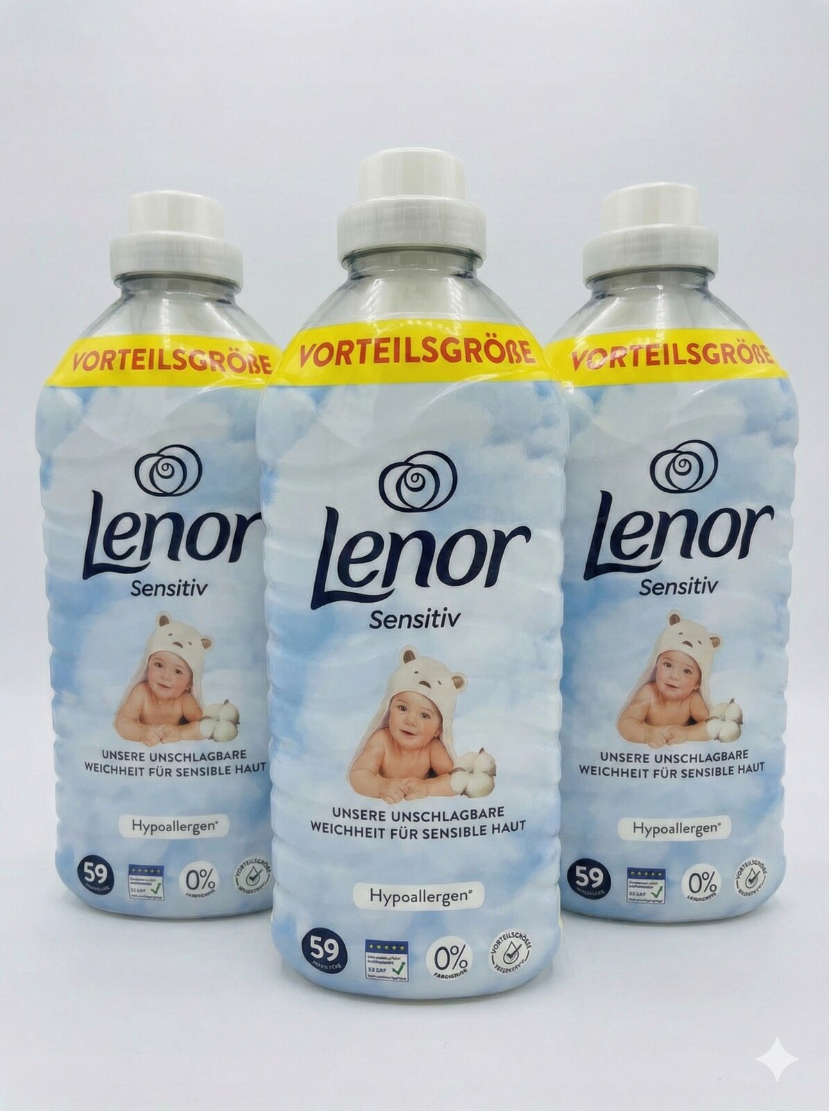 Set 3x Lenor Sensitiv tekutá aviváž 177 praní (3x 1,239 l) němčina