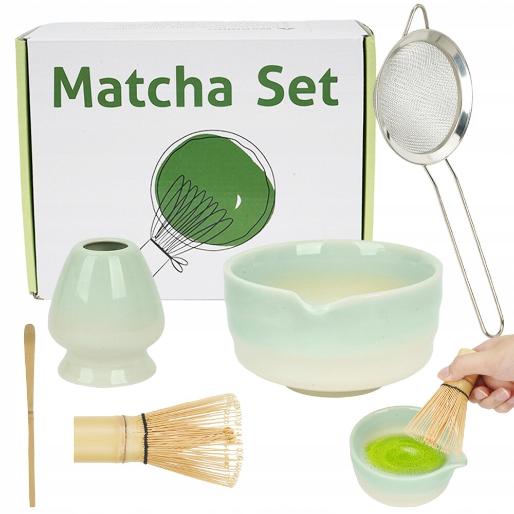 Sada Pro Matcha 5 Kusů Keramická Bambusová Miska Whisk Ideální Dárek