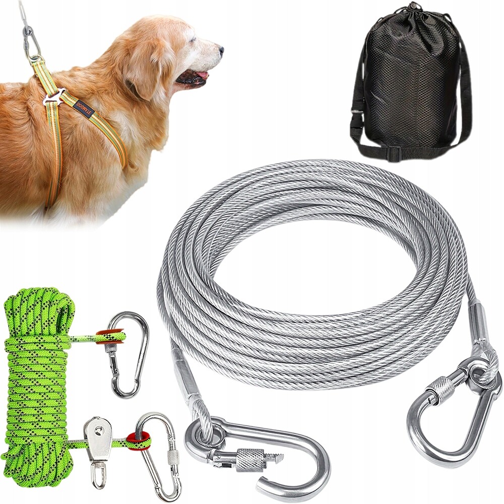 Vzduchový Kabel Pro Psy 15.1 M Zelený S Nylonovým Reflexním Lanem