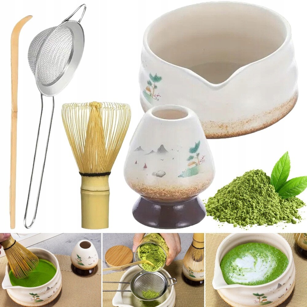 Sada Na Matchu 5KS Keramika Bílá: Šálek, Chasen, Lžička, Podstavec