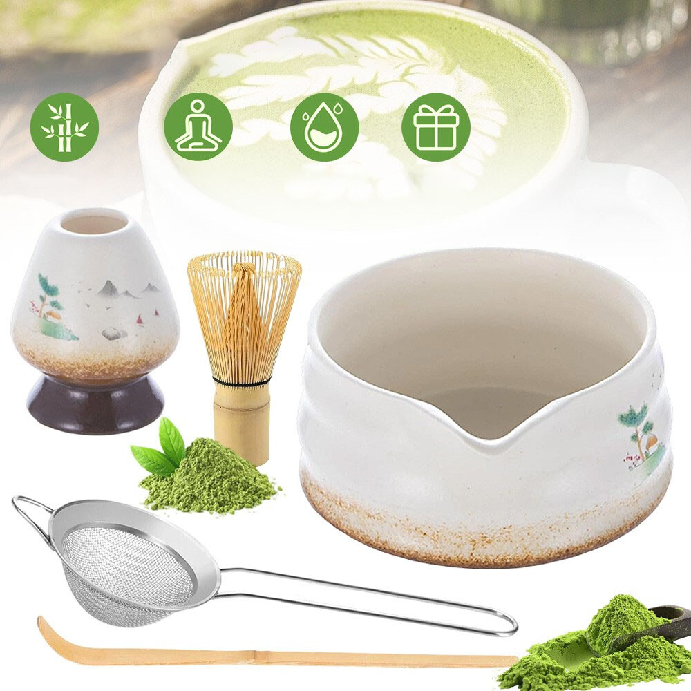 Elegantní Sada Na Matchu Bílá 5KS Keramická Šálek Příslušenství