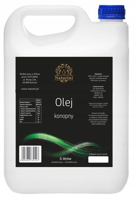 Konopný olej z konopí setého Nerafinovaný, lisovaný za studena kanystr 5 l