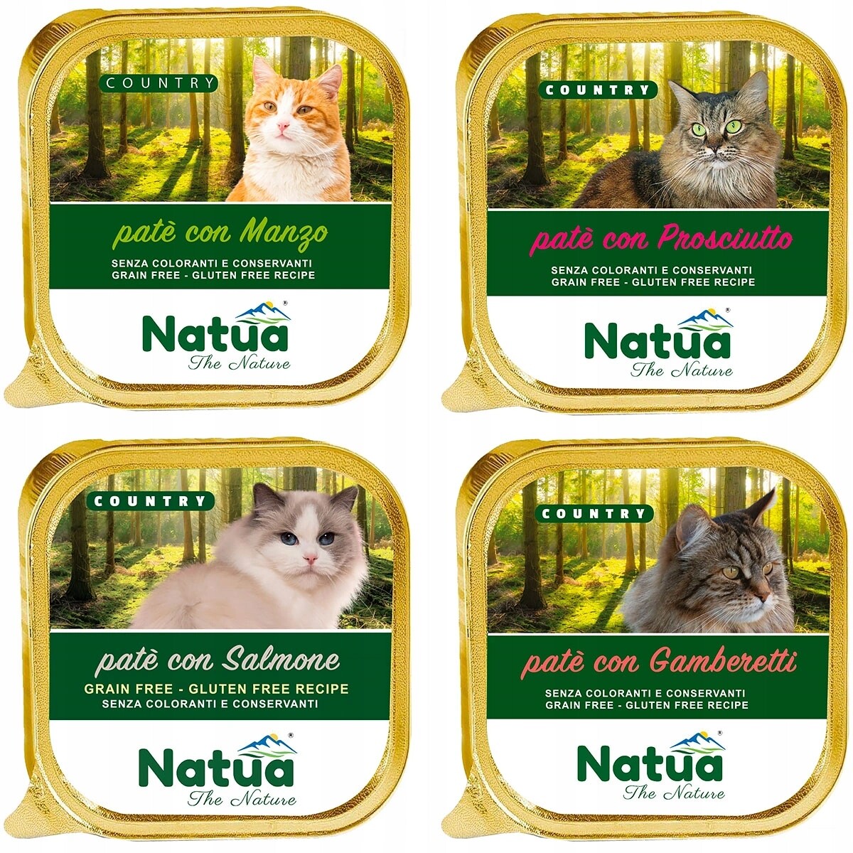 Natua Country mokré krmivo pro kočky bez obilovin, přírodní mix chutí 40x100 g