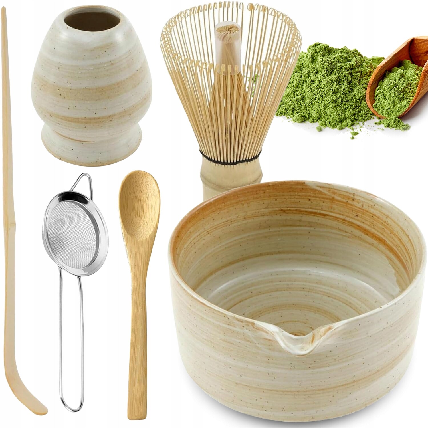 Bambusová Matcha Sada S Šlehací Metlou Pro Přípravu Japonského Čaje