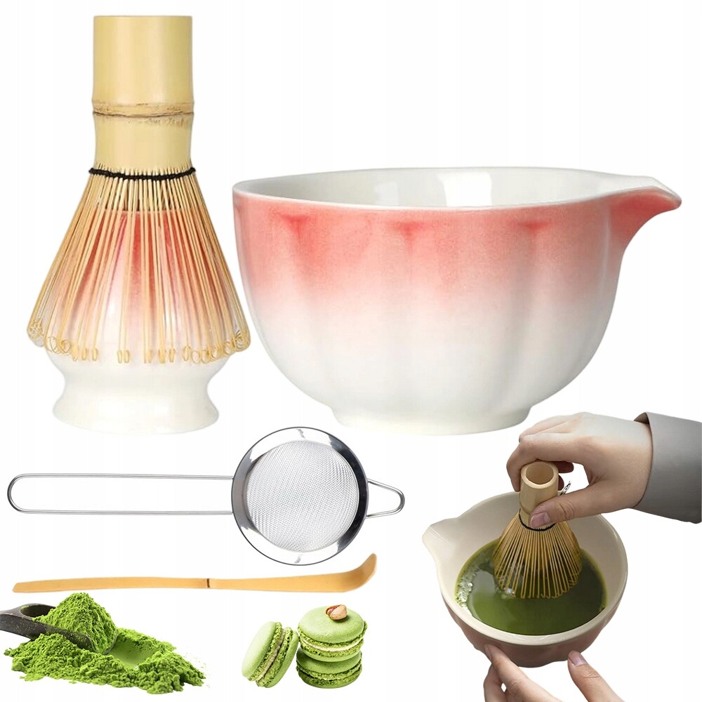 Tradiční Sada Matcha Keramika+bambus Růžová Je Ideální Jako Dárek