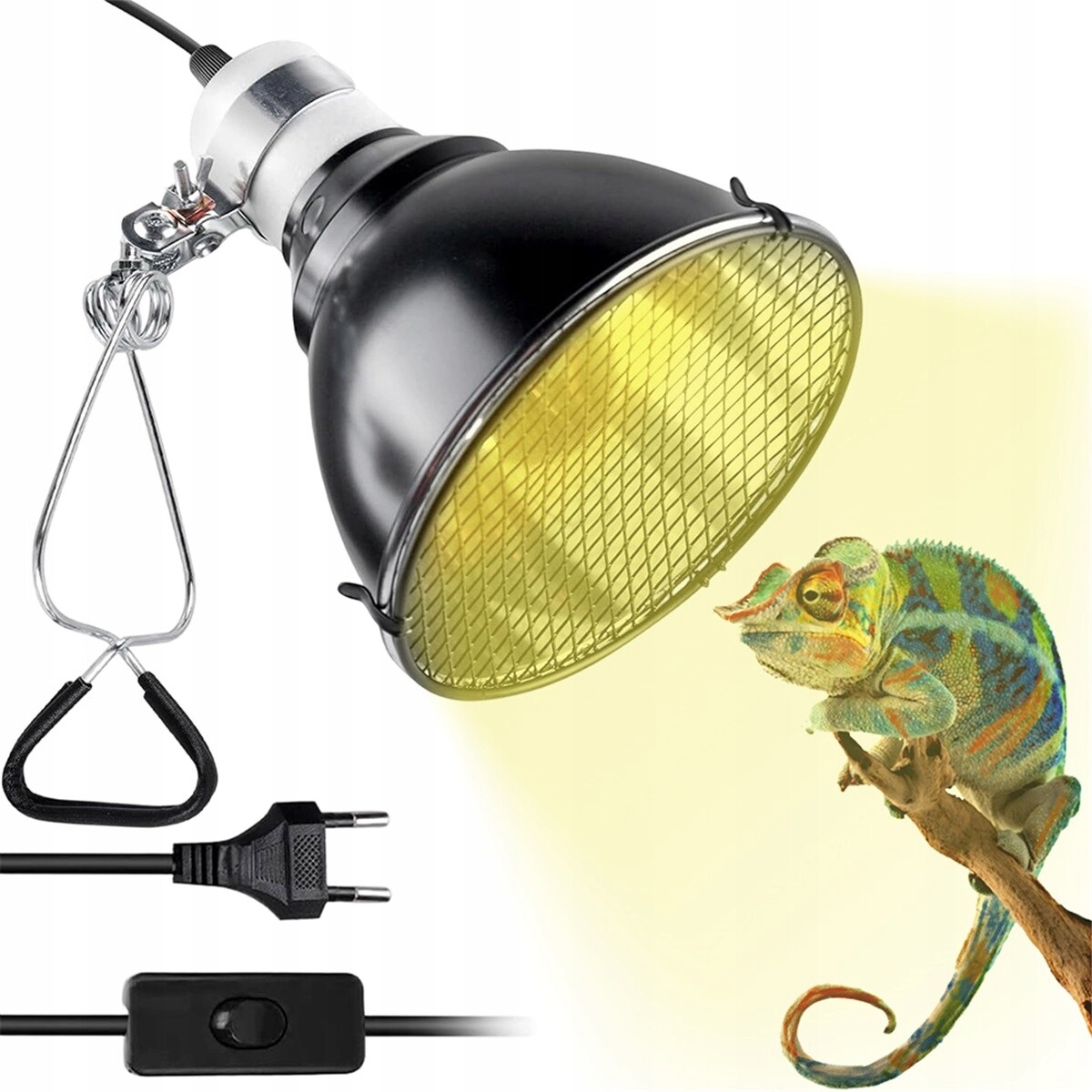 360° Otočná Topná Lampa S Odrazem Pro Terárium Plazů, Černá