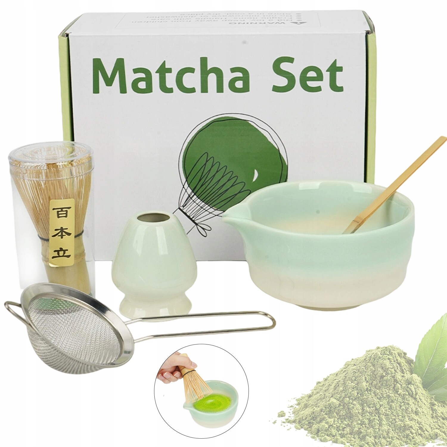 Kompletní Sada Pro Matchu 4 Prvky Keramika Bambus Ideální Jako Dárek