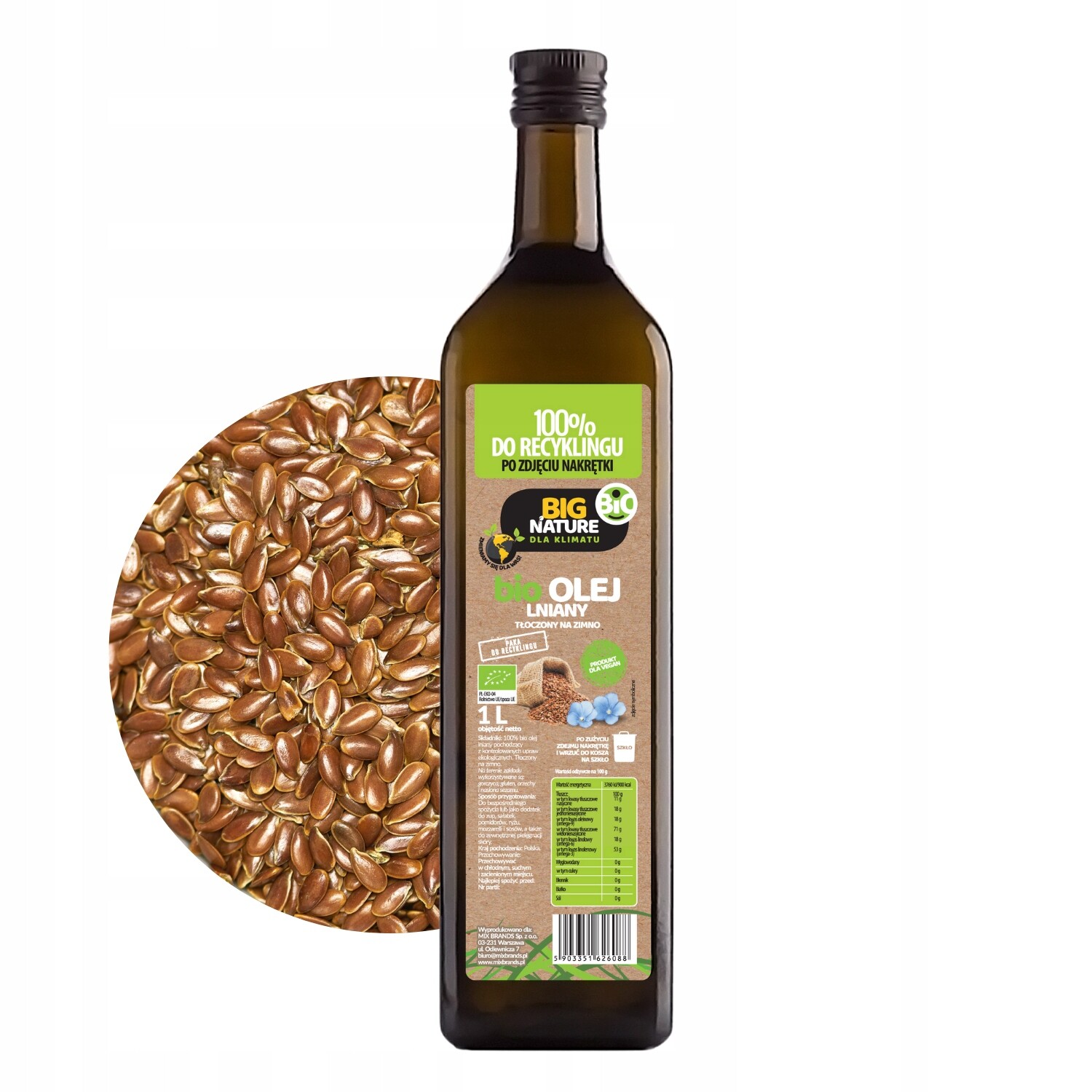 Lněný Olej Bio Lisovaný Za Studena 1 L Zdroj Nnkt Z Kontrolovaných Plodin