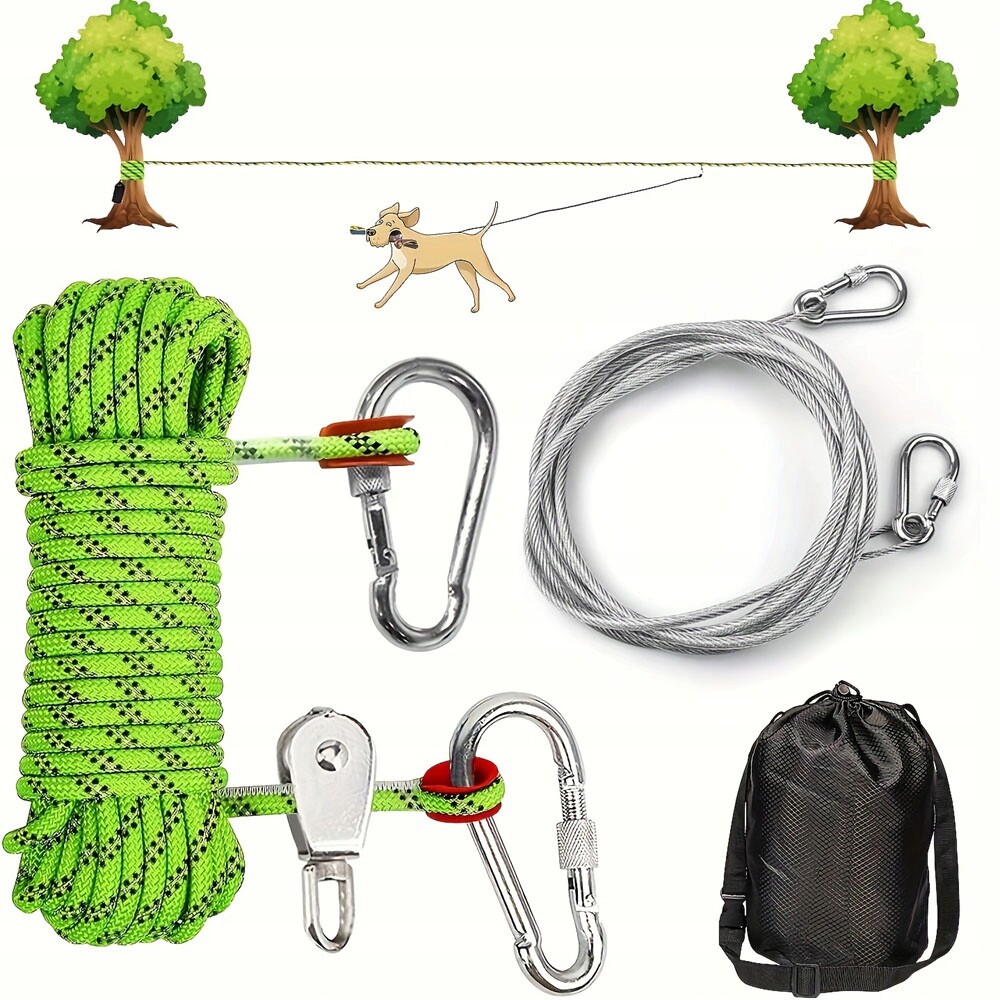 Napínák Lana Pro Psa 15 M, Ocel 5 MM, Zahradní Systém Proti Zamotání