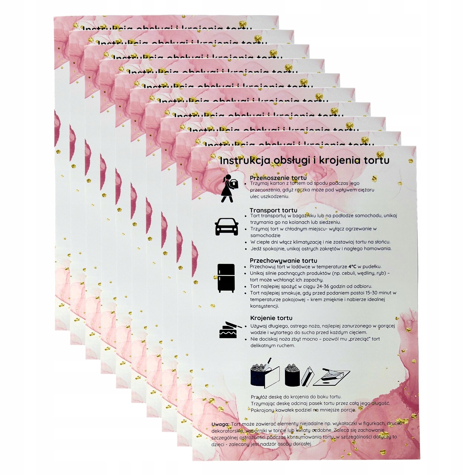 Návod na použití krájení dortu A5 Samolepka pro dílny zákazníků obchodů