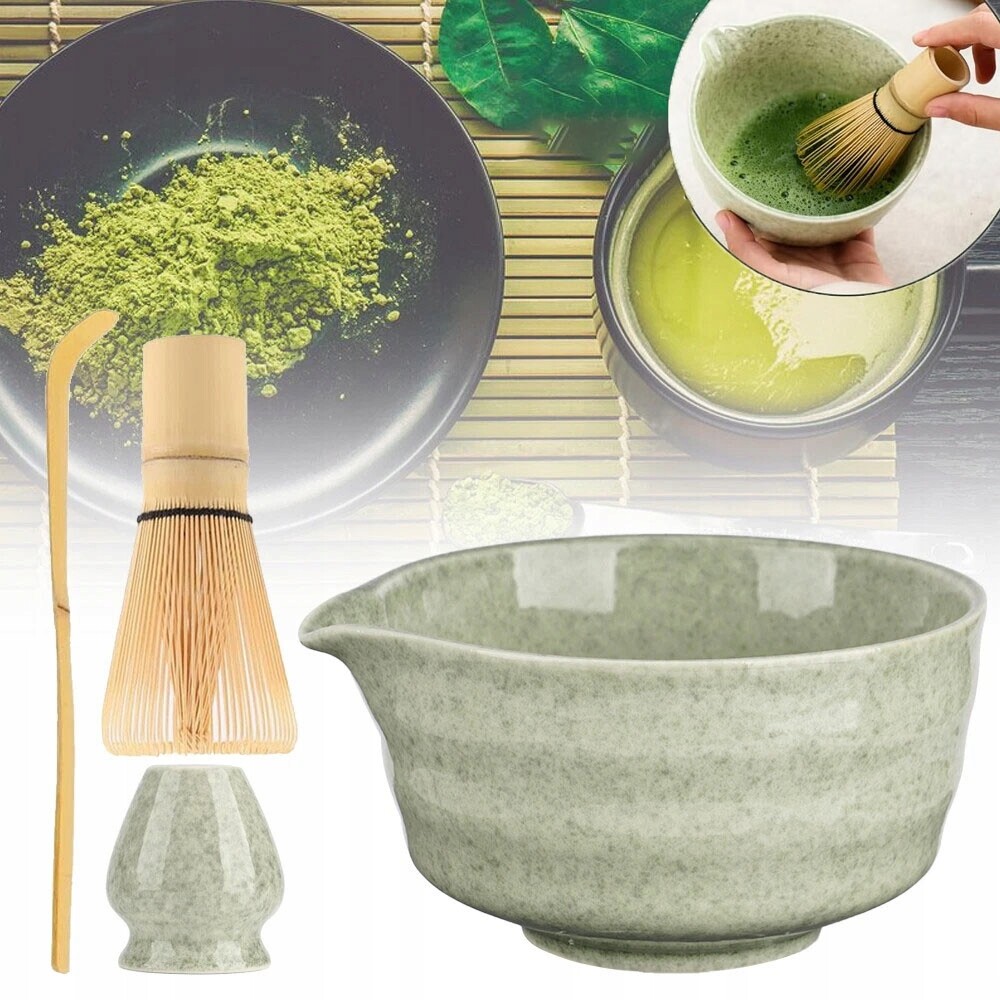 Bambusová Sada Matcha 4KS: Keramická Mísa, Šlehací Metla, Chashaku