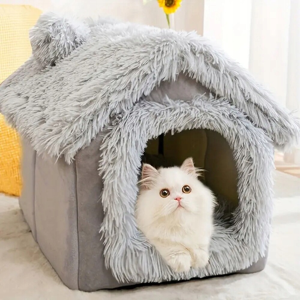Měkké Pelíšek Šedý Domeček Pro Psy A Kočky S Vyměnitelným Víkem