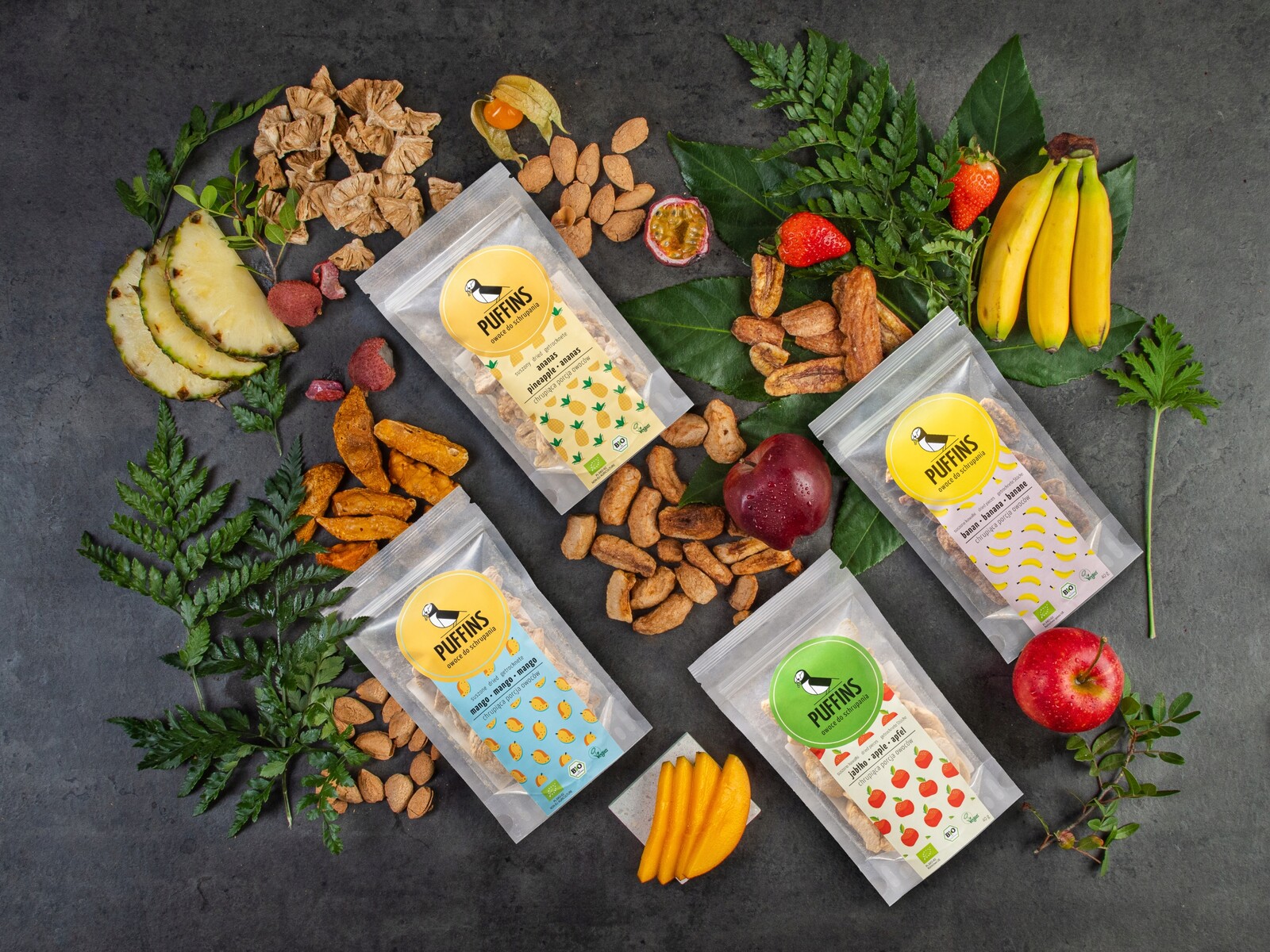 Sada sušených a lyofilizovaných „sladkých“ plodů Puffins 4 x 40 g