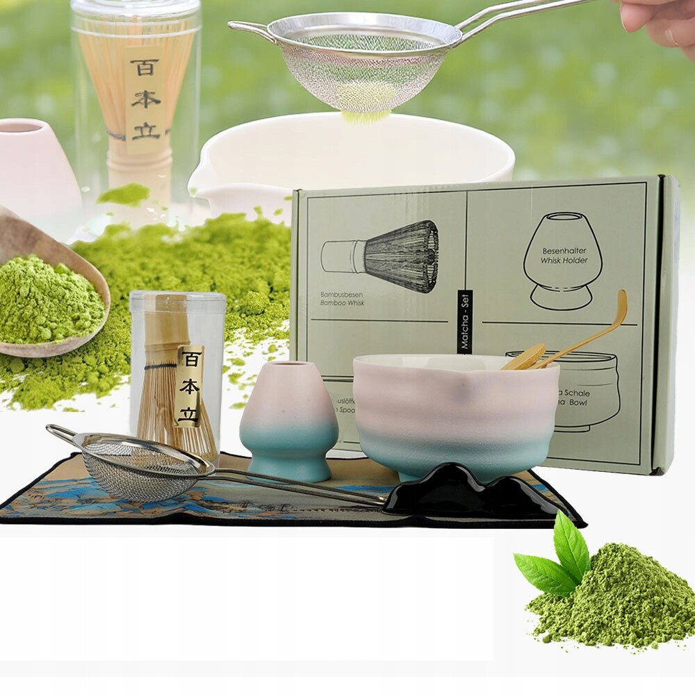 Sada Na Matchu Keramika 8 Kusů Gradientní Barvy Šlehací Metla Lžíce