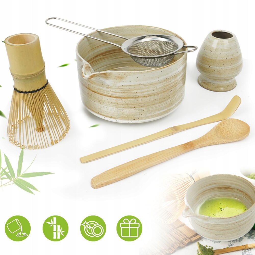 Kompletní Sada Pro Matcha S Bambusovými Doplňky V Žluté Barvě