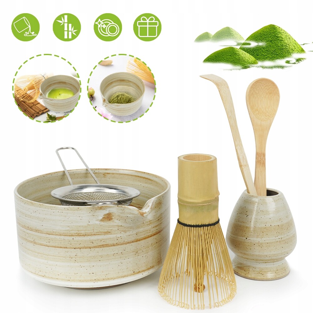 Keramická Sada Pro Matcha Se 6 Prvky, Ideální Dárek, Žlutá Barva