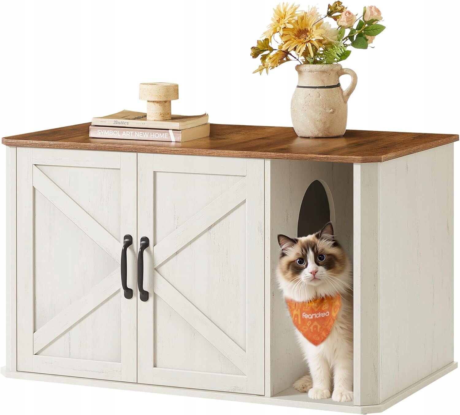 Feandrea skříňka na záchod s hlavním vchodem, dvojitými dveřmi a úchytkami