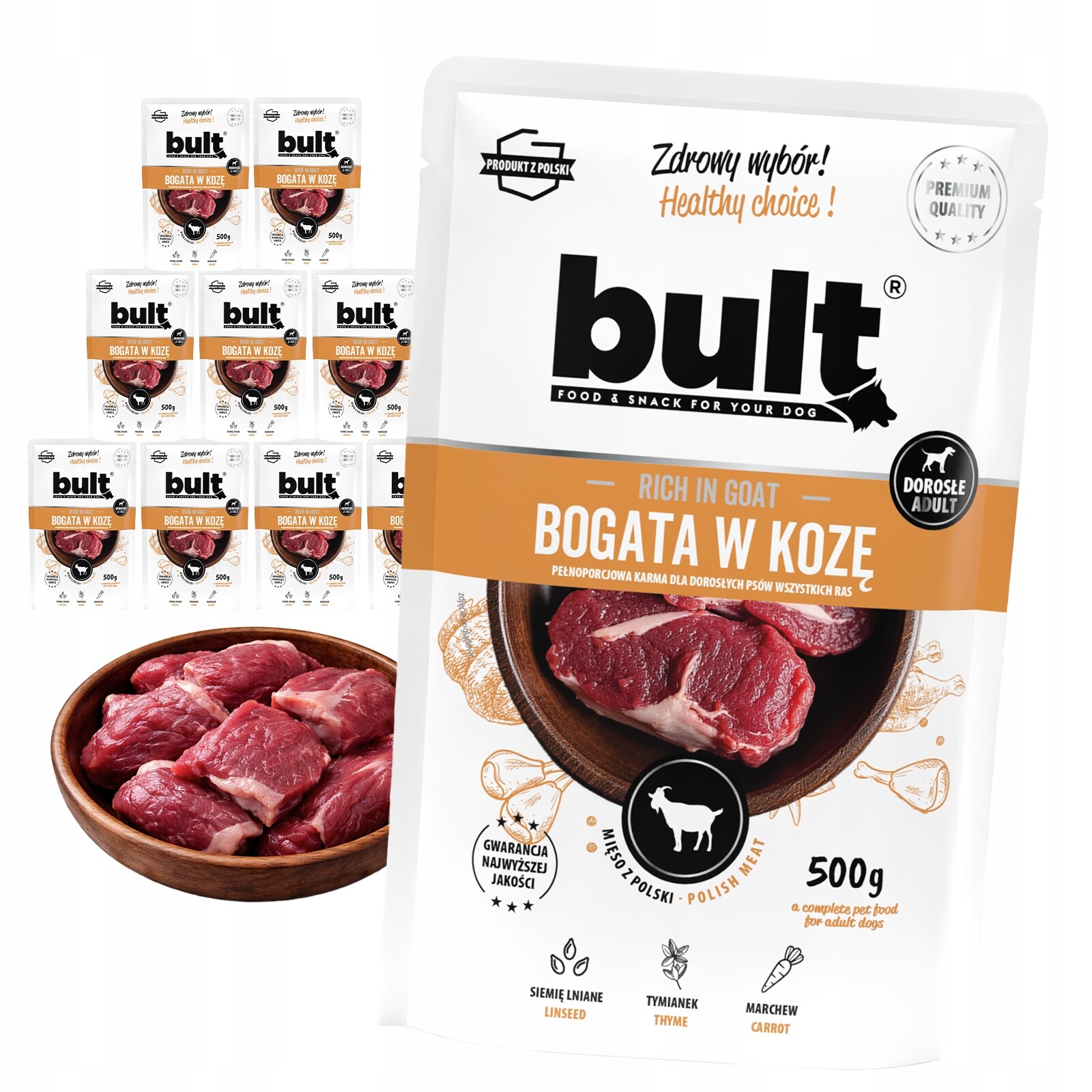 Vlhké Krmivo Pro Psa Bult Sáček Mletý Bohatý Na Kozu 10x500G