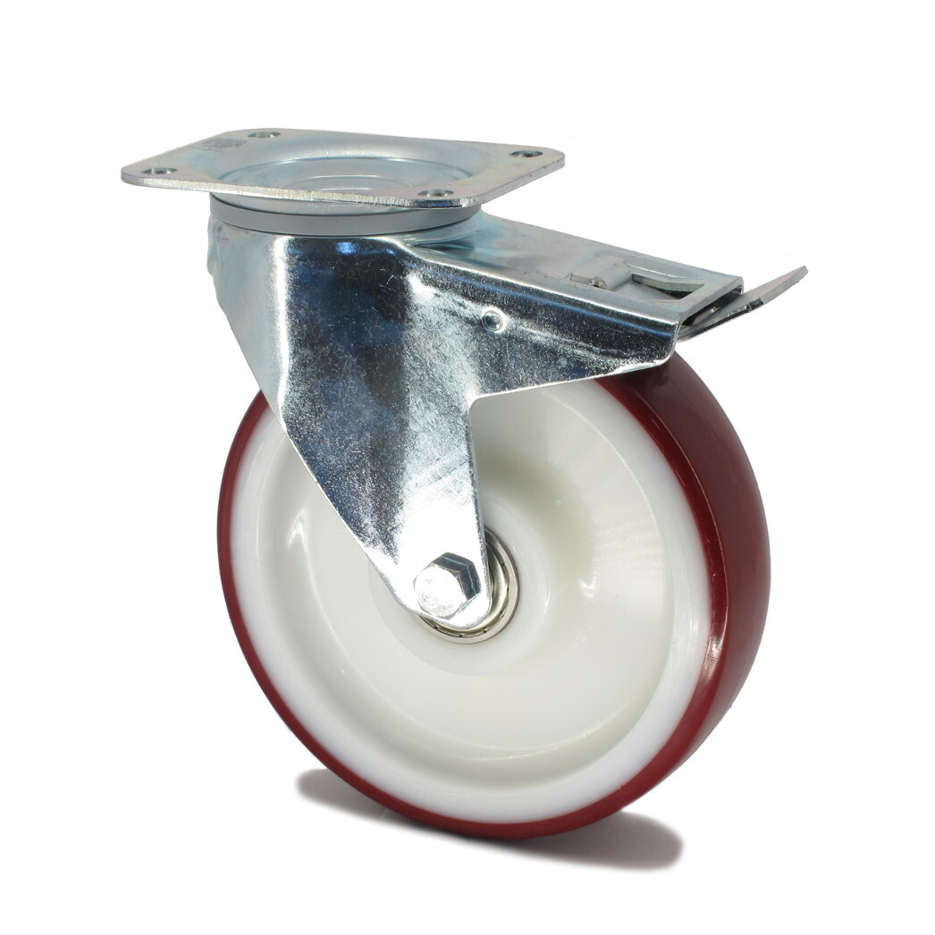 Tente Kolečko s červenou polyuretanovou obručí 125 mm,otočné s brzdou 3012