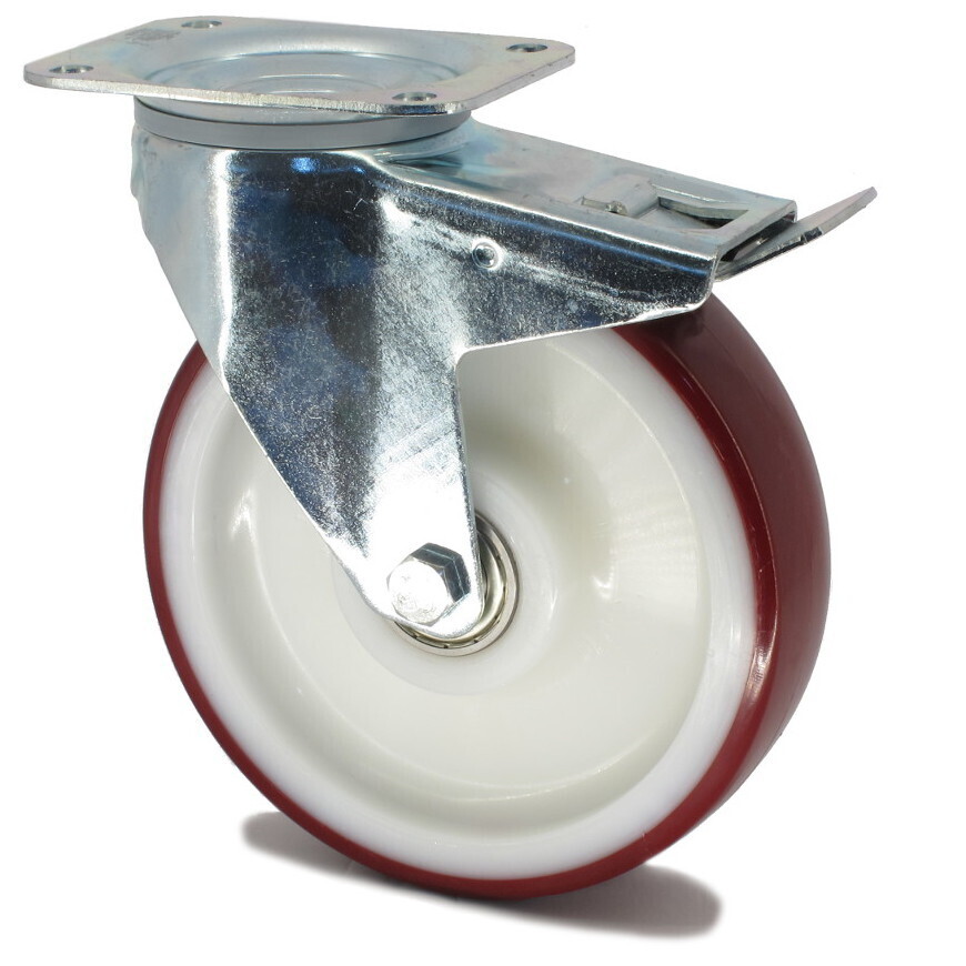 Tente Kolečko s červenou polyuretanovou obručí 200 mm,otočné s brzdou 3018