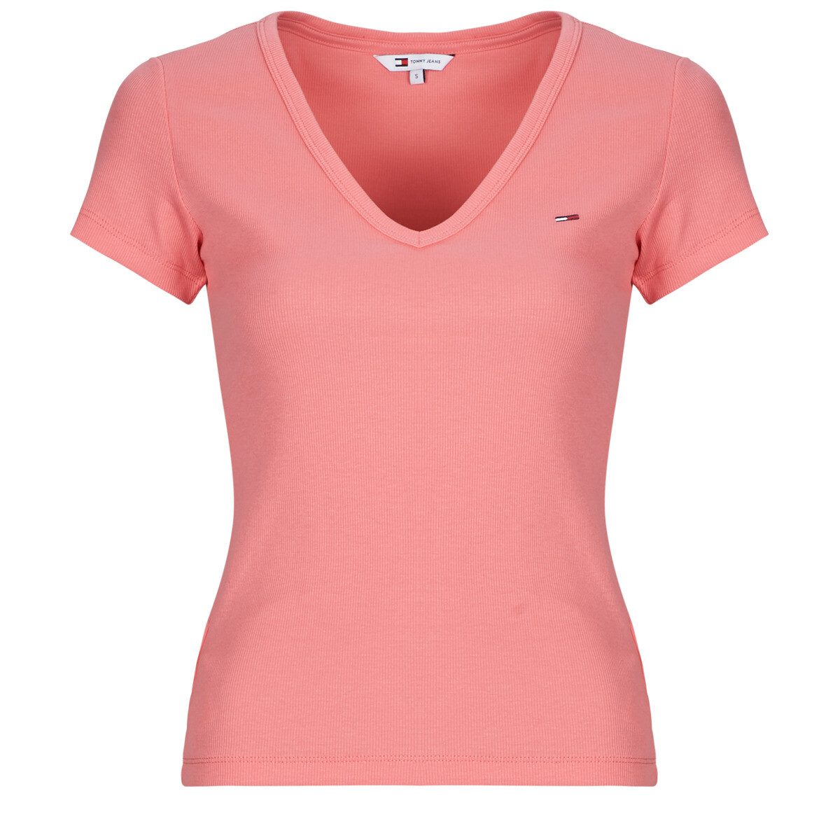 Tommy Jeans  TJW SLIM ESSENTIAL RIB V SS  Růžová