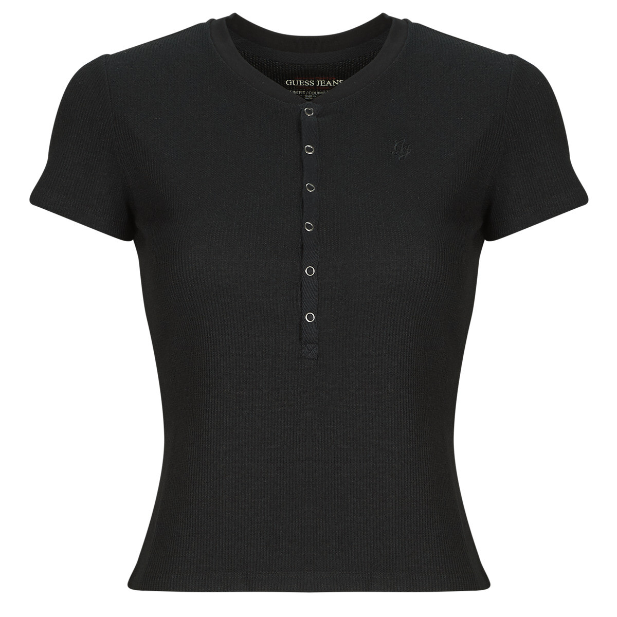 Guess  GJ SS HENLEY WAFFLE  Černá