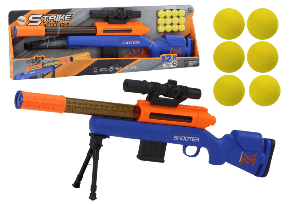 Puška s měkkými koulemi - velký teleskopický stojan, modrá