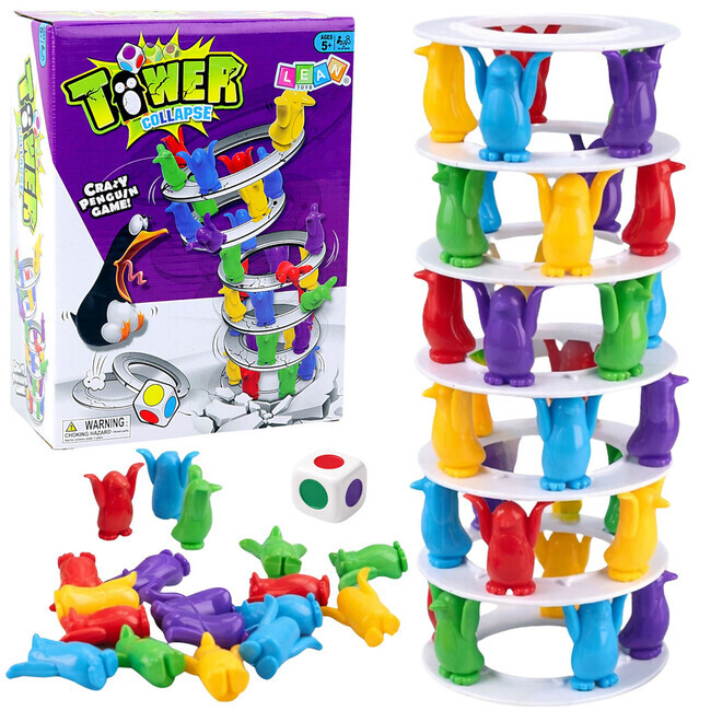 Blázniví tučňáci na věži: Barevné rodinné arkádové hry