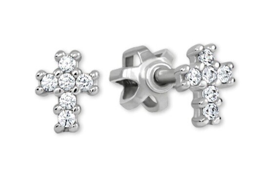 Soliter Náušnice z bílého zlata se zirkony Křížek 239 001 00783 07