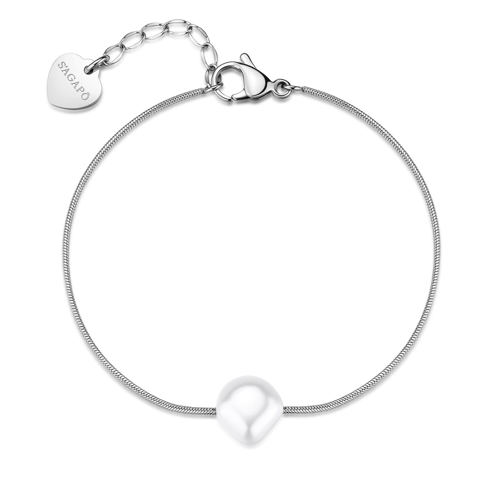 S'Agapõ Něžný ocelový náramek s umělou perlou Shell Wisdom SWI43