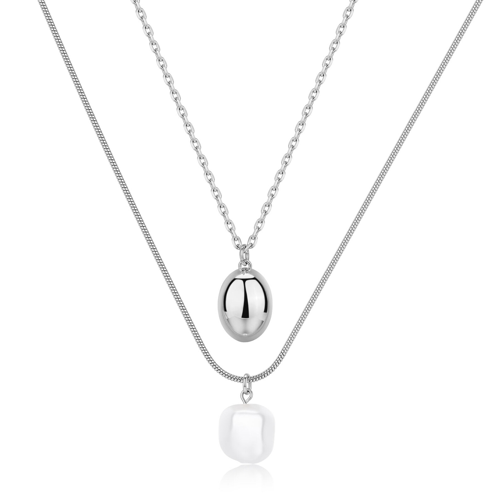 S'Agapõ Dvojitý ocelový náhrdelník s perlou Shell Wisdom SWI41