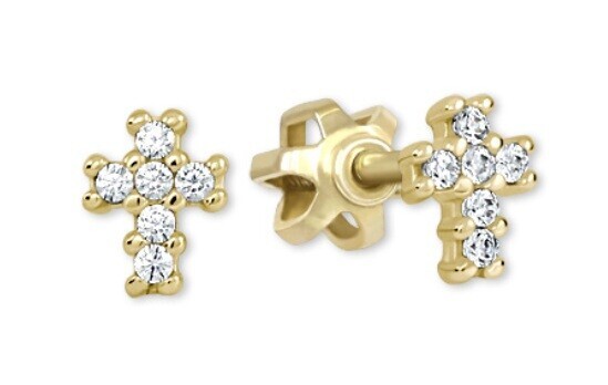 Soliter Náušnice ze žlutého zlata se zirkony Křížek 239 001 00783 00