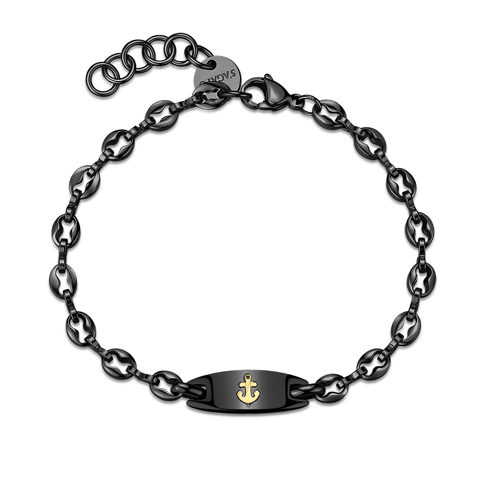 S'Agapõ Pánský černý náramek z oceli Kotva Titan STI25